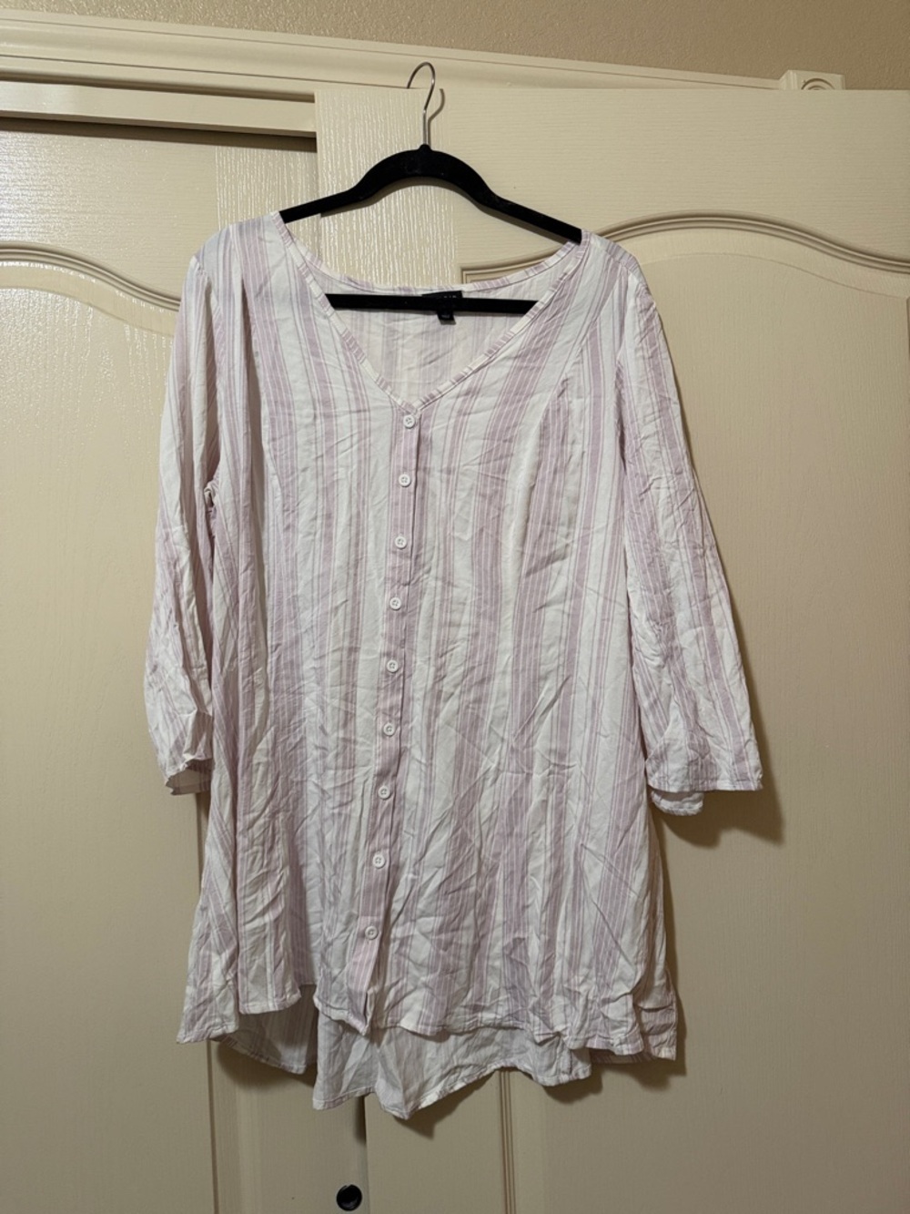 Light Pink Striped Button-Front Women’s Tunic Top size 3